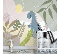 XLMING Abstract Hand Drawn Jungle Cartoon Dinosaur Plants 3D Wallpaper Silky Texture Home Study Office Grey Dining Room Sofa Bedroom Living Room TV Backdrop-250cm×170cm