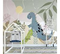 XLMING Abstract Hand Drawn Jungle Cartoon Dinosaur Plants 3D Wallpaper Silky Texture Home Study Office Grey Dining Room Sofa Bedroom Living Room TV Backdrop-400cm×280cm