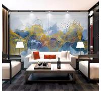 XLMING Abstract Ink Wash Gold Lines Birds in Flight Landscape 3D Wallpaper Luxury Silk Study Dining Feature Sofa Grey Bedroom Living Room Tv Decorative Wall-200cm×140cm
