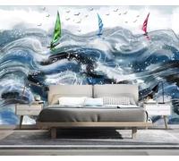 XLMING Abstract Ink Wash Ocean Sailing Ships Birds in Flight 3D Wallpaper Luxury Home Dining Decor Paste Sofa Living Room The Wall for Bedroom Mural-300cm×210cm