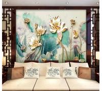 XLMING Abstract Ink Wash Relief Golden Lotus 3D Wallpaper Luxury Home Dining Decor Paste Sofa Living Room The Wall for Bedroom Mural-250cm×170cm