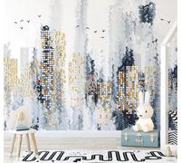 XLMING Abstract Ink Wash Urban Architecture Birds in Flight Scenery 3D Wallpaper Luxury Silk Study Dining Feature Sofa Grey Bedroom Living Room Tv Decorative Wall-250cm×170cm