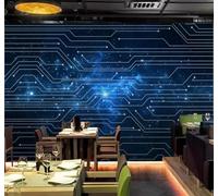 XLMING Abstract Lines Blue Starry Sky Circuit Board 3D Wallpaper Premium Textured Silk Study Dining Living Room Bedroom Sofa TV Wall Easy Install-400cm×280cm