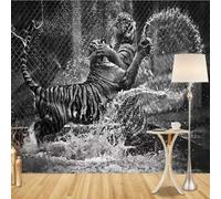 XLMING Abstract Minimalist Black and White Fierce Tiger Playing in Water 3D Wallpaper Premium Textured Silk Study Dining Living Room Bedroom Sofa TV Wall Easy Install-150cm×105cm