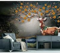 XLMING Abstract Mountain Peaks Creative Elk Floral 3D Wallpaper Luxury Silk Study Dining Feature Sofa Grey Bedroom Living Room Tv Decorative Wall-350cm×256cm