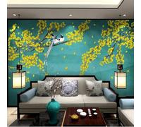 XLMING Abstract Mountain Peaks Gold Ginkgo Leaves Small Birds 3D Wallpaper Luxury Home Dining Decor Paste Sofa Living Room The Wall for Bedroom Mural-250cm×170cm