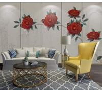 XLMING Abstract Mountain Peaks Hand Drawn Red Peony 3D Wallpaper Luxury Home Dining Decor Paste Sofa Living Room The Wall for Bedroom Mural-300cm×210cm