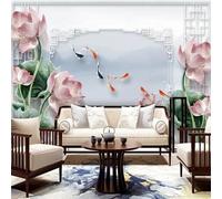 XLMING Abstract Mountain Peaks Small Fish Lotus Lotus Leaves 3D Wallpaper Luxury Silk Study Dining Feature Sofa Grey Bedroom Living Room Tv Decorative Wall-350cm×256cm