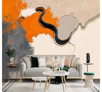 XLMING Abstract Orange Grey Swirls Liquid Art Texture 3D Wallpaper Premium Textured Silk Study Dining Living Room Bedroom Sofa TV Wall Easy Install-250cm×170cm