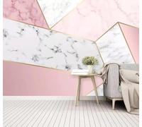XLMING Abstract Pink Geometric Gold Lines Marble Effect 3D Wallpaper Luxury Silk Study Dining Feature Sofa Grey Bedroom Living Room Tv Decorative Wall-200cm×140cm