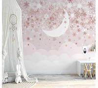 XLMING Abstract Pink Snowflakes Clouds Moon 3D Wallpaper Premium Textured Silk Study Dining Living Room Bedroom Sofa TV Wall Easy Install-200cm×140cm
