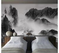 XLMING Abstract Poetic Ambience Zen Mountains Landscape Fairyland 3D Wallpaper Silky Texture Home Study Office Grey Dining Room Sofa Bedroom Living Room TV Backdrop-150cm×105cm
