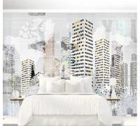 XLMING Abstract Retro Creative Geometric Urban Architecture 3D Wallpaper Silky Texture Home Study Office Grey Dining Room Sofa Bedroom Living Room TV Backdrop-350cm×256cm