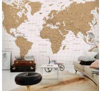 XLMING Abstract Retro Minimalist World Map Art 3D Wallpaper Luxury Silk Study Dining Feature Sofa Grey Bedroom Living Room Tv Decorative Wall-250cm×170cm