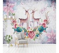 XLMING Abstract Retro Multicoloured Flowers Deer 3D Wallpaper Luxury Home Dining Decor Paste Sofa Living Room The Wall for Bedroom Mural-250cm×170cm