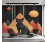 XLMING Abstract Starry Sky Colourful Mountain Peaks Black Cat 3D Wallpaper Premium Textured Silk Study Dining Living Room Bedroom Sofa TV Wall Easy Install-400cm×280cm