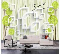 XLMING Abstract Style Green Trees Birds Geometric 3D Wallpaper Silky Texture Home Study Office Grey Dining Room Sofa Bedroom Living Room TV Backdrop-400cm×280cm