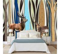 XLMING Abstract Three Dimensiona Art Watercolour Lines Elk 3D Wallpaper Premium Textured Silk Study Dining Living Room Bedroom Sofa TV Wall Easy Install-400cm×280cm