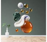 XLMING Abstract Three Dimensional Floating Spheres Marble Liquid Shapes 3D Wallpaper Premium Textured Silk Study Dining Living Room Bedroom Sofa TV Wall Easy Install-400cm×280cm