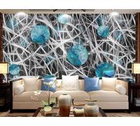 XLMING Abstract Three Dimensional Geometric Blue Art 3D Wallpaper Premium Textured Silk Study Dining Living Room Bedroom Sofa TV Wall Easy Install-350cm×256cm