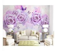 XLMING Abstract Three Dimensional Purple Flowers Butterflies 3D Wallpaper Premium Textured Silk Study Dining Living Room Bedroom Sofa TV Wall Easy Install-200cm×140cm