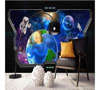 XLMING Abstract Universe Planets Outdoor Space Astronaut 3D Wallpaper Silky Texture Home Study Office Grey Dining Room Sofa Bedroom Living Room TV Backdrop-430cm×300cm