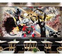 XLMING Abstract Vintage Graffiti Music Individuality 3D Wallpaper Luxury Silk Study Dining Feature Sofa Grey Bedroom Living Room Tv Decorative Wall-300cm×210cm