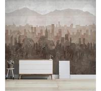 XLMING Abstract Vintage Hand Drawn City Architecture Mountain Peaks 3D Wallpaper Silky Texture Home Study Office Grey Dining Room Sofa Bedroom Living Room TV Backdrop-300cm×210cm
