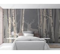 XLMING Abstract Vintage Hand Drawn Elk Forest 3D Wallpaper Luxury Silk Study Dining Feature Sofa Grey Bedroom Living Room Tv Decorative Wall-430cm×300cm
