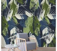 XLMING Abstract Vintage Watercolour Leaves Art 3D Wallpaper Premium Textured Silk Study Dining Living Room Bedroom Sofa TV Wall Easy Install-300cm×210cm