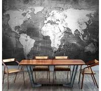 XLMING Abstract Vintage World Map Grey Concrete Wall 3D Wallpaper Luxury Home Dining Decor Paste Sofa Living Room The Wall for Bedroom Mural-400cm×280cm