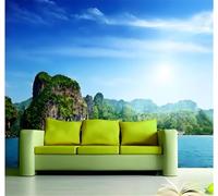 XLMING Aesthetic Blue Sky White Clouds Coast Islands Scenery 3D Wallpaper Silky Texture Home Study Office Grey Dining Room Sofa Bedroom Living Room TV Backdrop-300cm×210cm