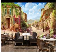 XLMING Aesthetic Retro Small Town Architecture Landscape 3D Wallpaper Silky Texture Home Study Office Grey Dining Room Sofa Bedroom Living Room TV Backdrop-400cm×280cm