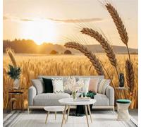 XLMING Aesthetic Sunset Golden Wheat Fields Mountains Warm Light 3D Wallpaper Premium Textured Silk Study Dining Living Room Bedroom Sofa TV Wall Easy Install-200cm×140cm