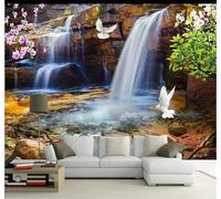 XLMING Aesthetics Waterfall Flowers and Birds Nature Landscape 3D Wallpaper Luxury Silk Study Dining Feature Sofa Grey Bedroom Living Room Tv Decorative Wall-200cm×140cm