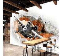 XLMING Art Airplane Broken Wall City Architecture Missile 3D Wallpaper Silky Texture Home Study Office Grey Dining Room Sofa Bedroom Living Room TV Backdrop-400cm×280cm