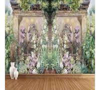 XLMING Art Architecture Large Trees Green Plants Flowers 3D Wallpaper Silky Texture Home Study Office Grey Dining Room Sofa Bedroom Living Room TV Backdrop-300cm×210cm