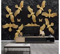 XLMING Art Black Gold White Doves Relief 3D Wallpaper Silky Texture Home Study Office Grey Dining Room Sofa Bedroom Living Room TV Backdrop-250cm×170cm