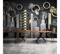 XLMING Art City Architecture Plant Leaf Geometric 3D Wallpaper Luxury Silk Study Dining Feature Sofa Grey Bedroom Living Room Tv Decorative Wall-430cm×300cm
