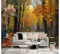 XLMING Autumn Forest Path Colourful Trees Fallen Leaves 3D Wallpaper Silky Texture Home Study Office Grey Dining Room Sofa Bedroom Living Room TV Backdrop-200cm×140cm