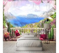 XLMING Balcony Mountains Lakes Plants Flowers 3D Wallpaper Silky Texture Home Study Office Grey Dining Room Sofa Bedroom Living Room TV Backdrop-200cm×140cm