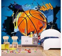 XLMING Basketball Breaking Through A Wall Poster Graffiti Art 3D Wallpaper Luxury Home Dining Decor Paste Sofa Living Room The Wall for Bedroom Mural-200cm×140cm