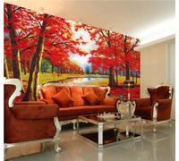 XLMING Beautiful Autumn Red Maple Leaves River 3D Wallpaper Luxury Home Dining Decor Paste Sofa Living Room The Wall for Bedroom Mural-300cm×210cm