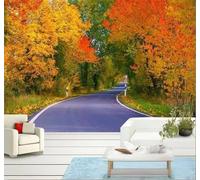 XLMING Beautiful Autumn Red Maple Leaves Road Scenery 3D Wallpaper Luxury Silk Study Dining Feature Sofa Grey Bedroom Living Room Tv Decorative Wall-200cm×140cm