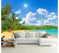 XLMING Beautiful Beach Sky Coconut Trees Seascape 3D Wallpaper Premium Textured Silk Study Dining Living Room Bedroom Sofa TV Wall Easy Install-400cm×280cm