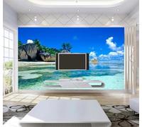 XLMING Beautiful Blue Ocean Beach Natural Landscape 3D Wallpaper Premium Textured Silk Study Dining Living Room Bedroom Sofa TV Wall Easy Install-350cm×256cm