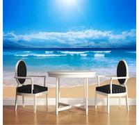 XLMING Beautiful Blue Sea Beach Seascape 3D Wallpaper Silky Texture Home Study Office Grey Dining Room Sofa Bedroom Living Room TV Backdrop-400cm×280cm