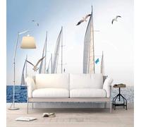 XLMING Beautiful Blue Sea Sailboat with Birds Landscape 3D Wallpaper Luxury Home Dining Decor Paste Sofa Living Room The Wall for Bedroom Mural-200cm×140cm