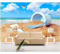 XLMING Beautiful Blue Sky Beach Sea Kites Buckets 3D Wallpaper Luxury Silk Study Dining Feature Sofa Grey Bedroom Living Room Tv Decorative Wall-300cm×210cm