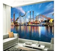 XLMING Beautiful Blue Sky Seascape City Roller Coaster Amusement Park 3D Wallpaper Silky Texture Home Study Office Grey Dining Room Sofa Bedroom Living Room TV Backdrop-430cm×300cm